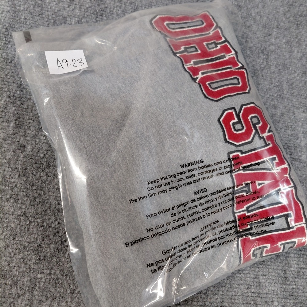Ohio State Buckeyes Long Sleeve Shirt Mens LARGE Heathered Gray Sewn Patch Spell - Picture 7 of 7